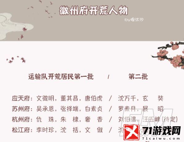 江南百景图徽州府开荒人物选择 徽州府开荒玩法攻略